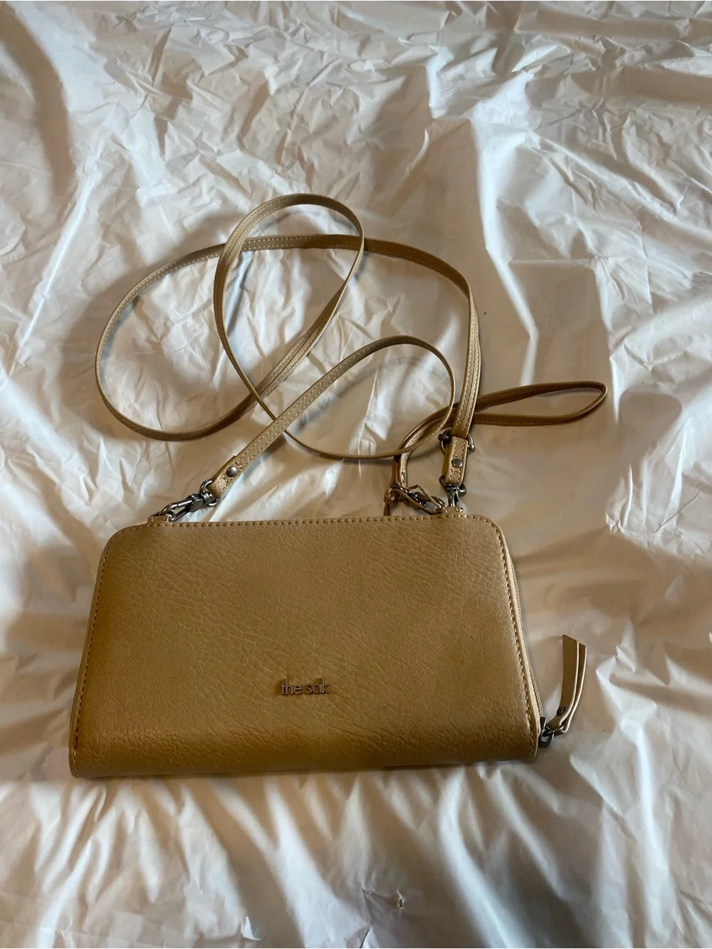 Sak Beige Woven Crossbody with Multicolor beads and removable strap